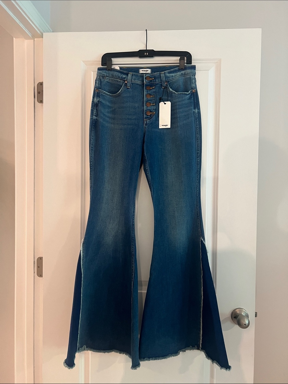 Wrangler Dark Blue Button-Fly Flare Jeans with Side Panel Bell Bottom